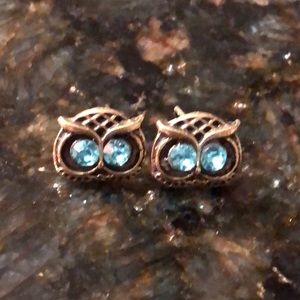 - Owl earrings with Blue gem like eyes